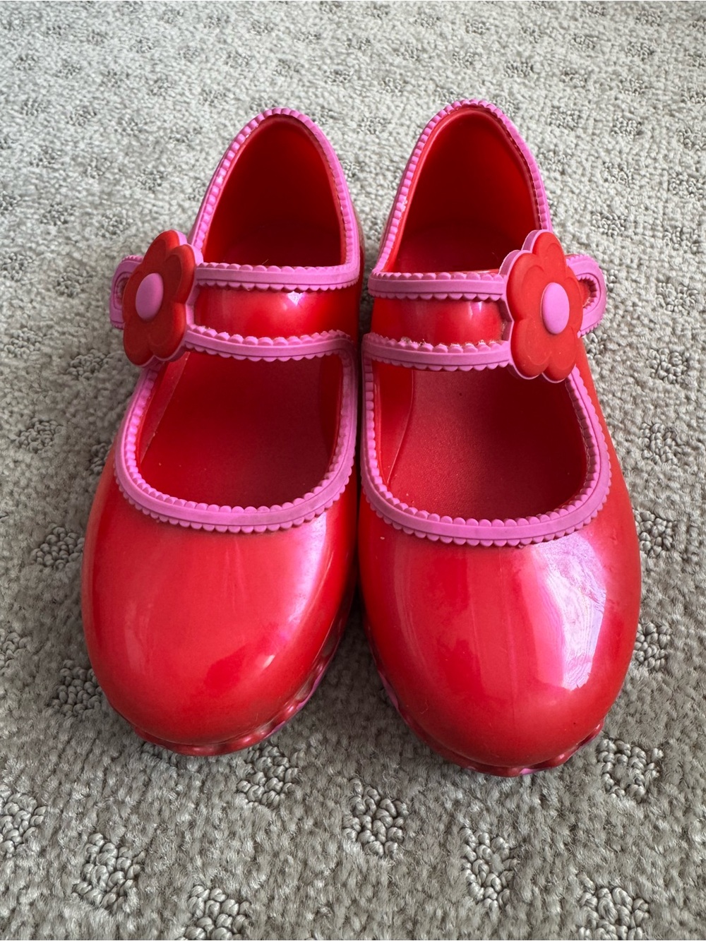 Mini Melissa Hip Ballerina Red Pink Flower Mary Jane Jelly Shoes Size 9 Toddler